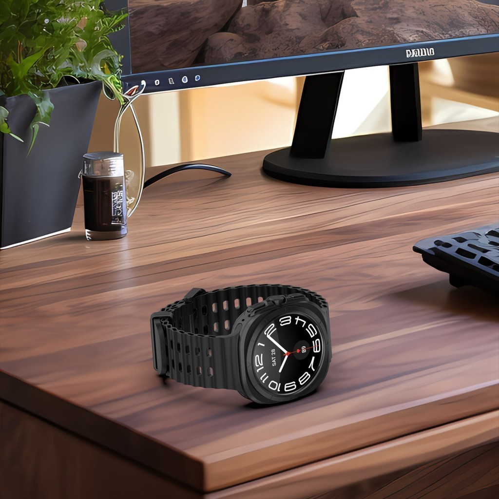 สายรัดซิลิโคนอ่อนนุ่มสําหรับ Samsung Galaxy watch Ultra 47 มม.สายนาฬิกาสไตล์รูระบายอากาศ