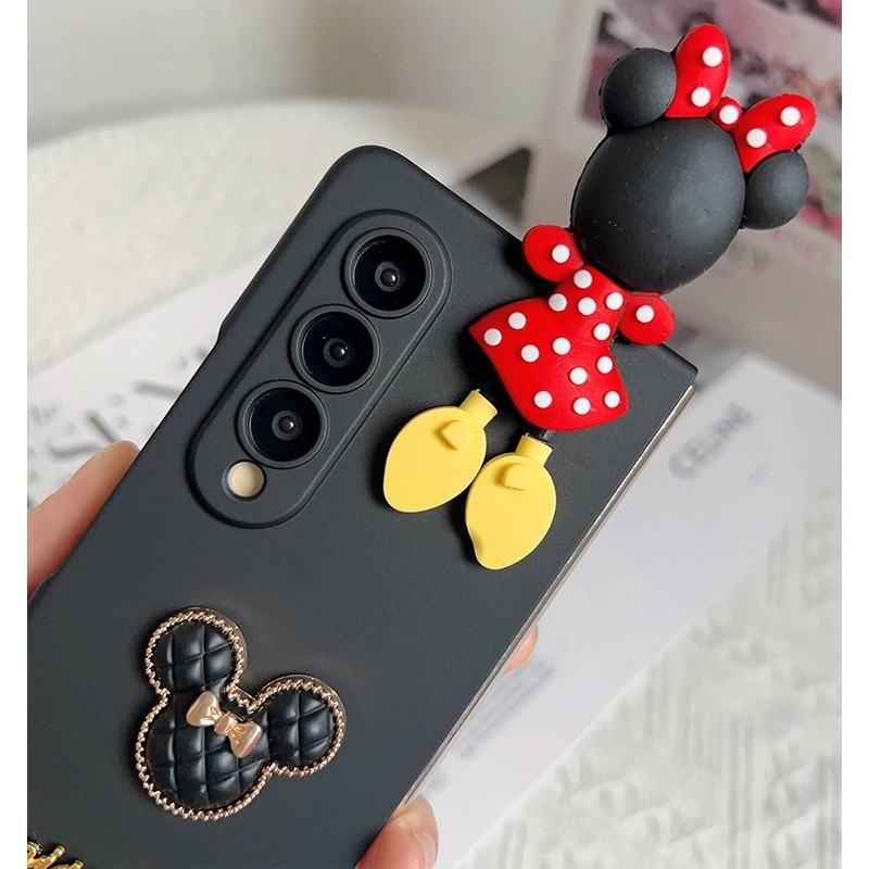 แฟชั่นเกาหลีสุดน่ารัก 3D การ์ตูน Mickey Minnie สีดํา Matte Skin Case สําหรับ Samsung Galaxy Z พับ 7 6 5 4 3 2 5G - รูปที่ 4