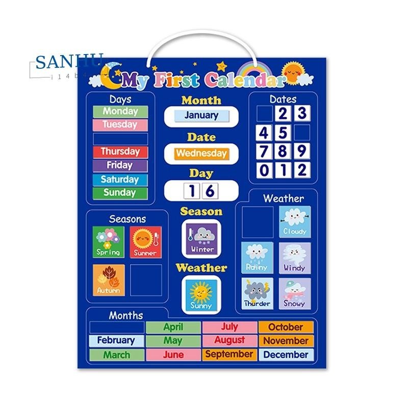 【sanhui14b4 】Kids Magnetic First Calendar Time Month Date Day Season Weather Learning Chart Board Early Educational Toy for Boys Girl