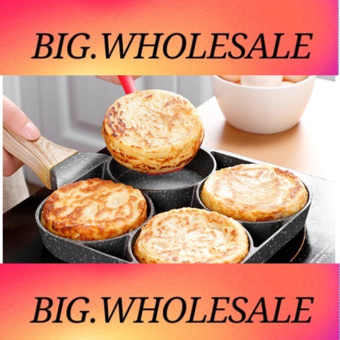 Ready Stock 🔥 Fried Egg Burger Machine Non Stick Flat Bottom Frying Pan Four Hole Breakfast Machine 