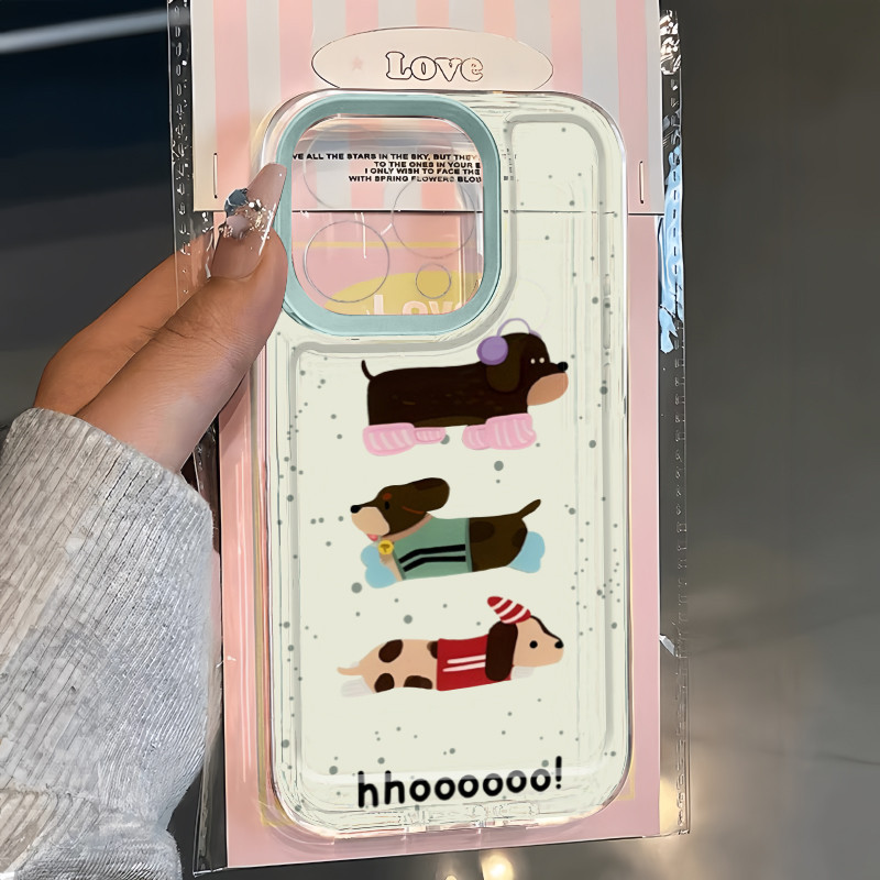 Ins น่ารักสีฟ้าสามไส้กรอกสุนัขโปร่งใสเคสโทรศัพท์สําหรับ iPhone 16 Promax 15 Promax 12 13 Mini 14plus 11 Pro Max X XS XR XS Max 7 8 plus Se2020 6G 6Plus