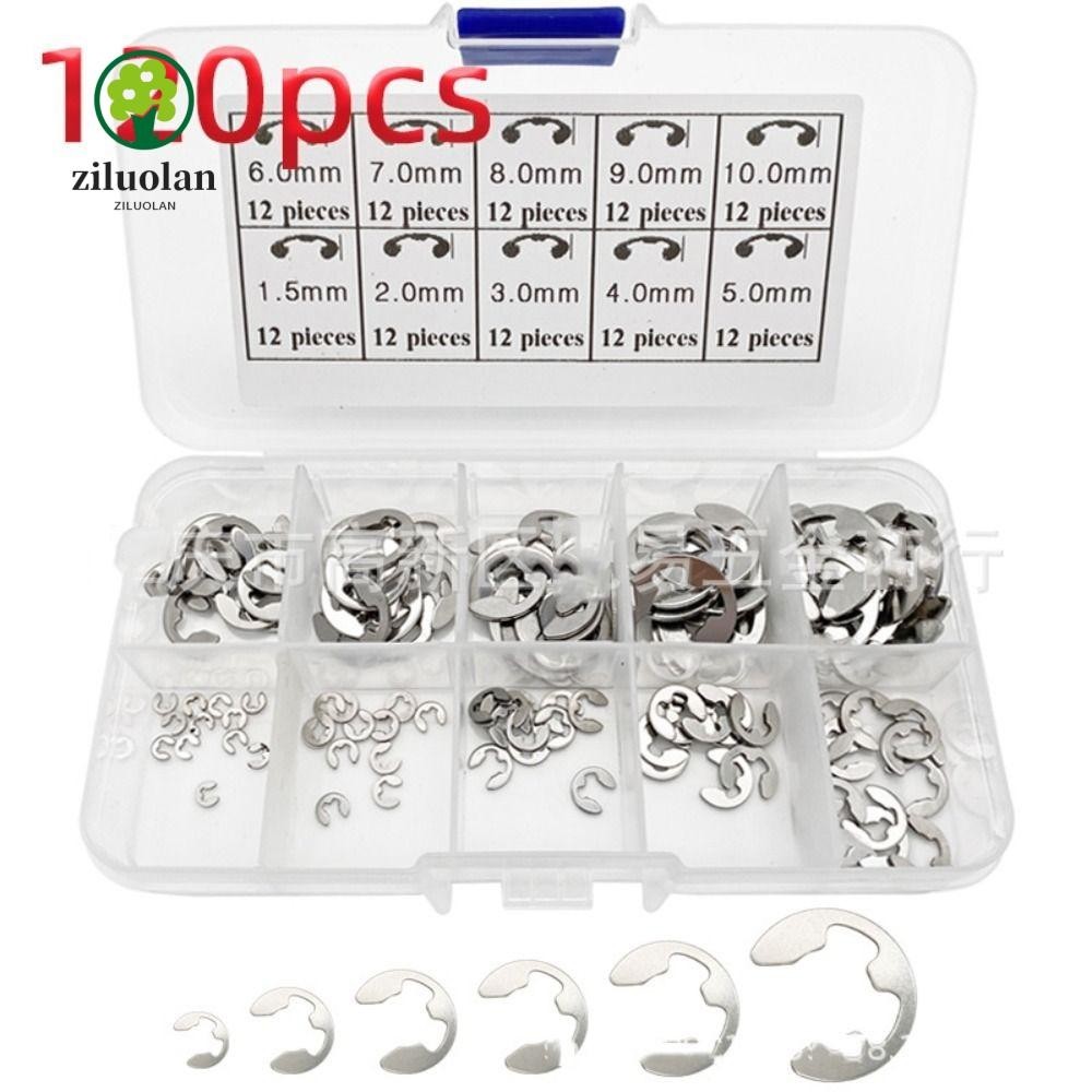Ziluolan 120PCS แหวนยึด , Silver E-รูป E-Clip Circlip, เปิดยึดสแตนเลส Snap แหวนชุด Circlip