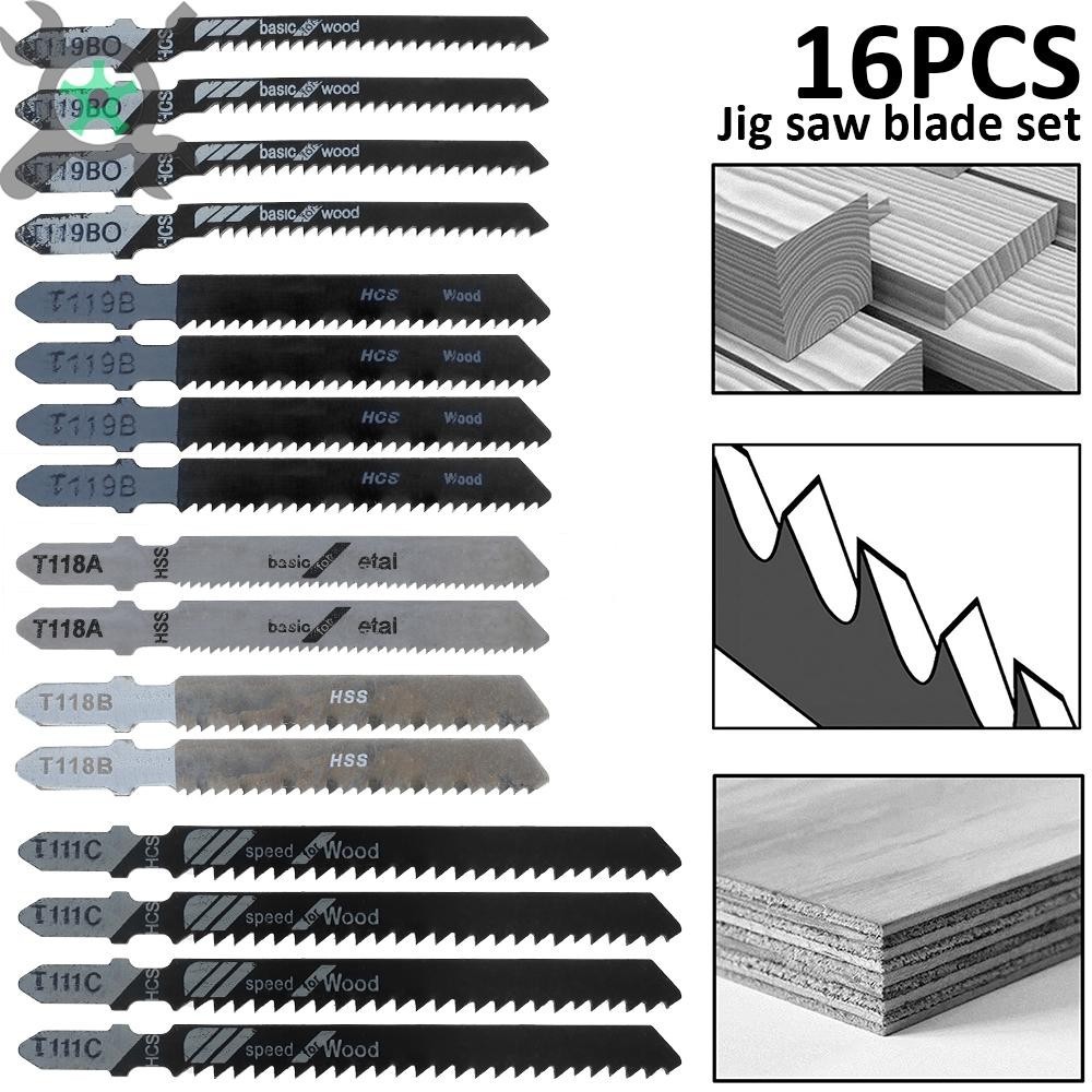 16 ชิ้น ชุดใบมีดจิ๊กซอว์ Down Cut Worktop Wood Cutting T Shank HCS / HSS DIY Tools ใบเลื่อยจิ๊กซอ ใบเลื่อยไม้