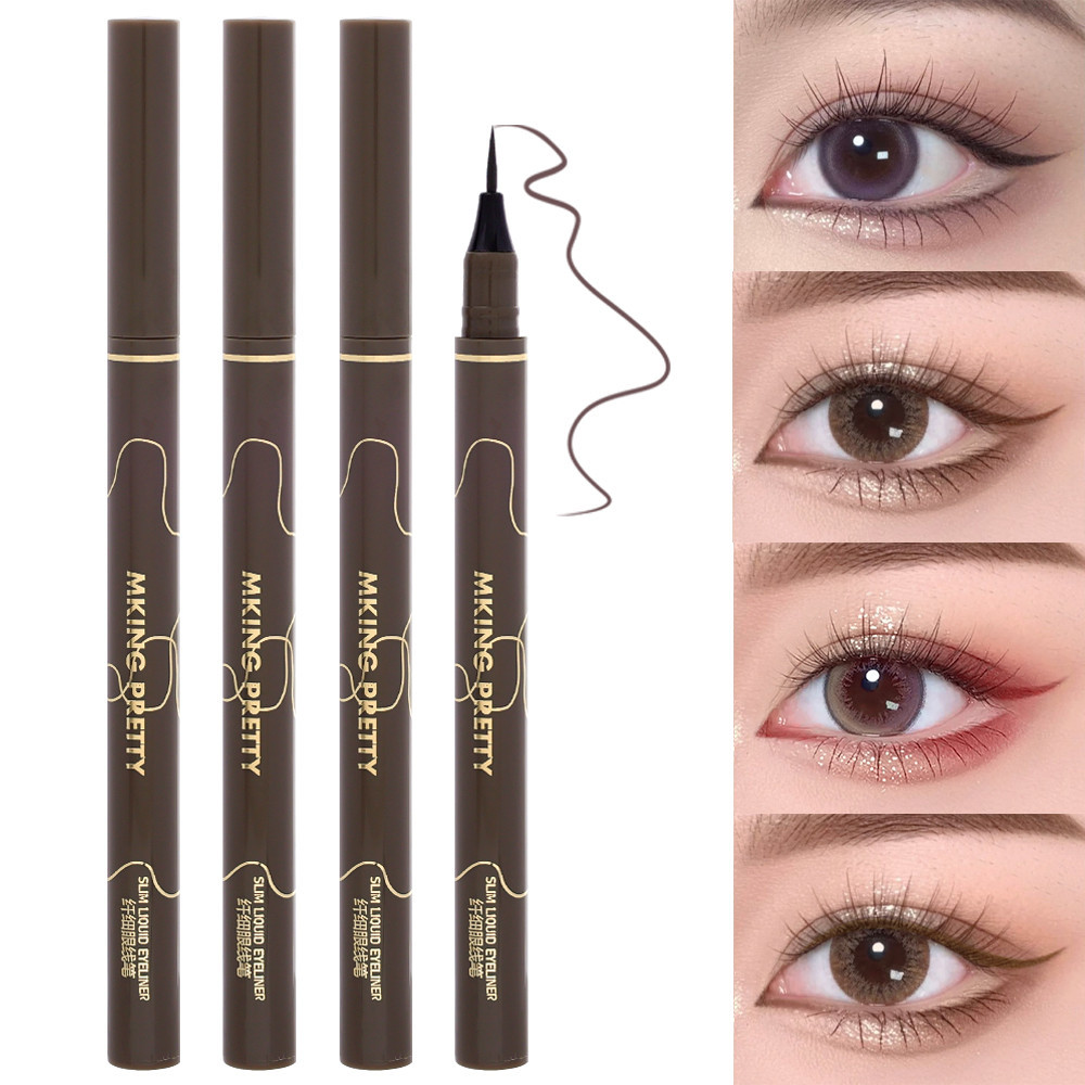 [MKING Pretty] 0.0005mm Nib Ultra-thin Liquid Eyeliner Pencil - Waterproof Long Lasting Lower Eyelash Eye Liner Pen - เครื่องสําอางแต่งหน้าสีน้ําตาลดําธรรมชาติ