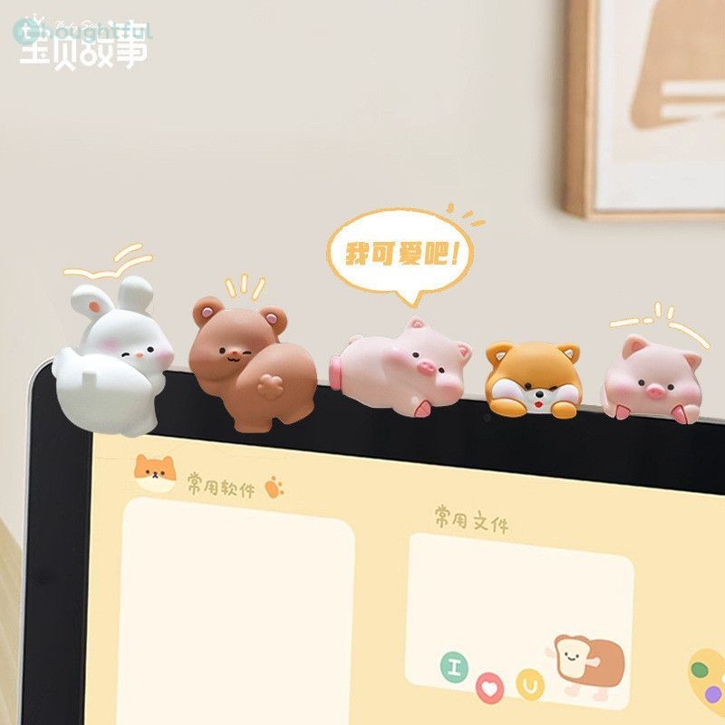 เครื่องประดับตกแต่งหน้าจอคอมพิวเตอร์ขนาดเล็กรูปสัตว์การ์ตูน ตกแต่งโต๊ะทำงานในสำนักงาน ตกแต่งหน้าจอคอนโซลกลางรถยนต์