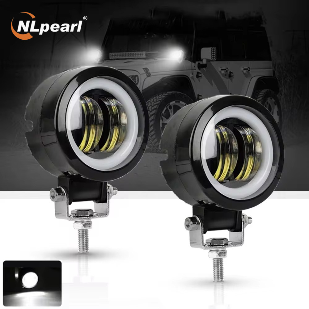 Nlpearl ไฟตัดหมอกขับรถ,ไฟหน้า Led 7D 3 ''20W สำหรับมอเตอร์ไซค์ Halo Jeeps ATV 12V 24V SUV ทำงาน