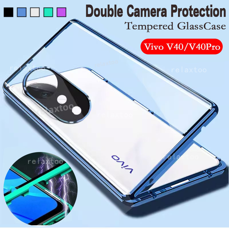 Vivov40 5G 2024 โปร่งใสสําหรับ Vivo V40 Pro E V40Pro V40E V 40Pro VIVOV40Pro VIVOV40E 5G สองด้านกระจกนิรภัยแม่เหล็กพลิก Hard เคสโทรศัพท์กันกระแทกฝาหลัง