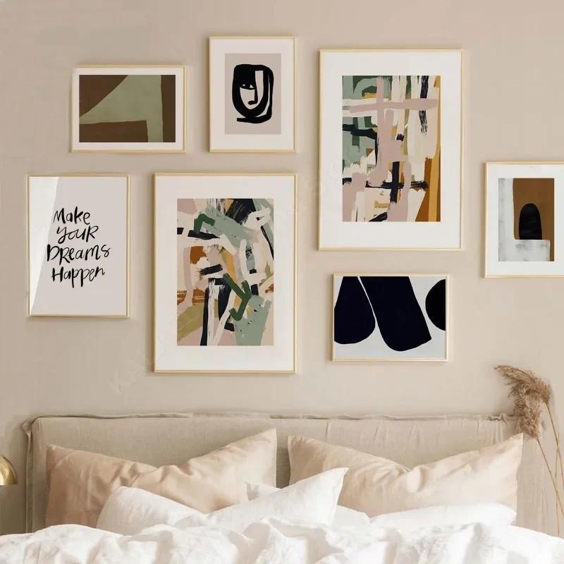 บทคัดย่อ Minimalist เรขาคณิตรูปแบบ Curve Line Face Wall Art ภาพวาดผ้าใบโปสเตอร์และพิมพ์ภาพสําหรับห้องนั่งเล่น Decor