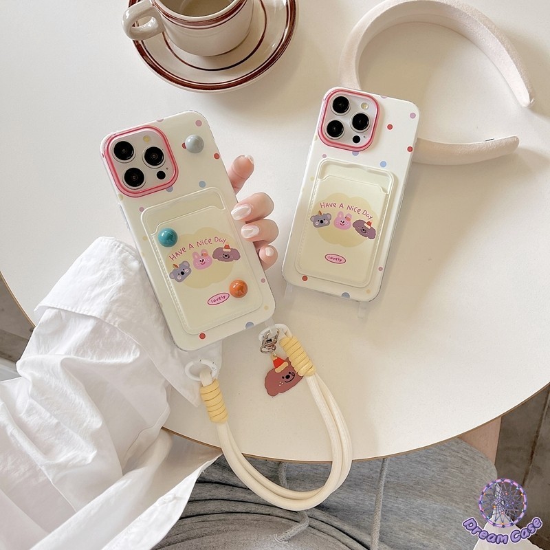 การ์ตูนกระต่ายหมีกระเป๋าสตางค์ช่องใส่บัตรเข้ากันได้กับ IPhone 7Plus 11 15 13 14 12 Pro Max XR XS X Max 14 7 8 15 Plus SE