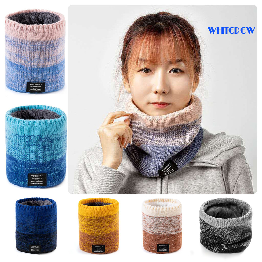 WHT-Unisex ฤดูหนาวผ้าพันคอคู่ชั้นหนา Plush สีการจับคู่ความยืดหยุ่นสูง Windproof ถักเย็นทน Lady ขี่จั
