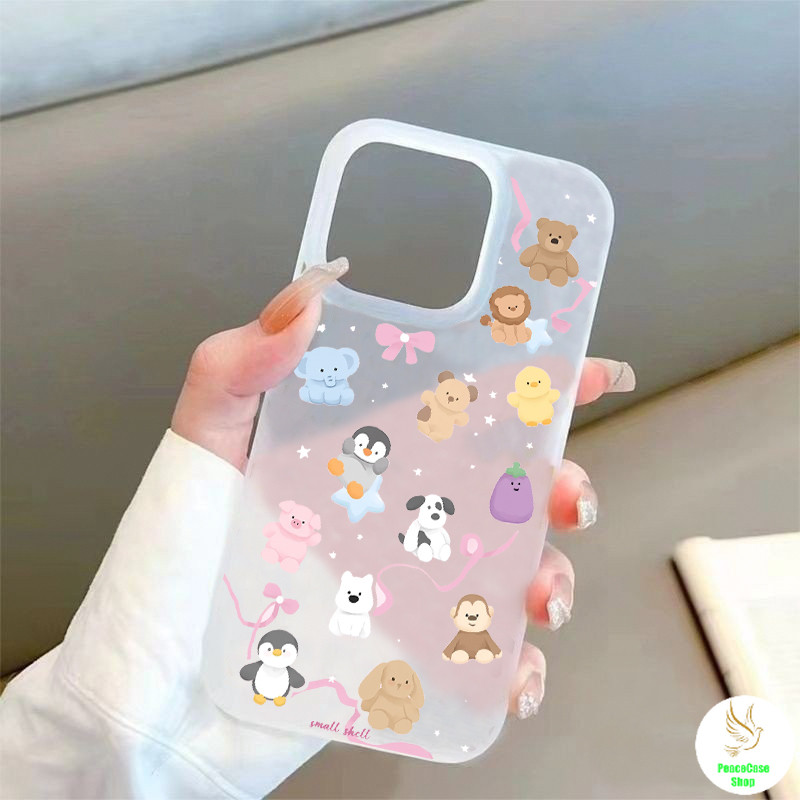 COD-ในไทย🔥เคสแฟชั่น ตุ๊กตาสัตว์น่ารัก เรียบง่าย สําหรับiPhone 7 8 X 11 12 13 14 15 TPU เคสโทรศัพท์ฝ้า กันกระแทก Unisex