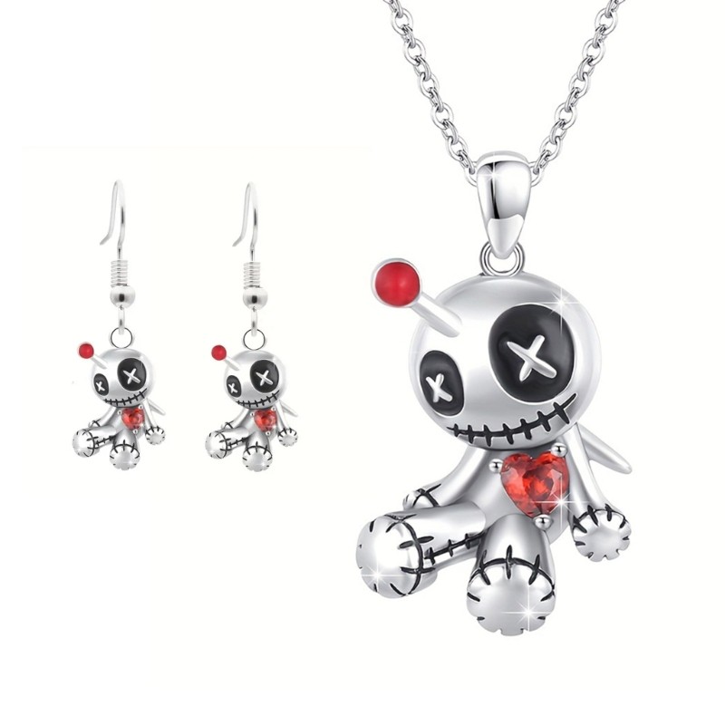 Boom Unique Voodoo Doll Charm สร้อยคอและต่างหู Ensemble สําหรับชุดมีสไตล์