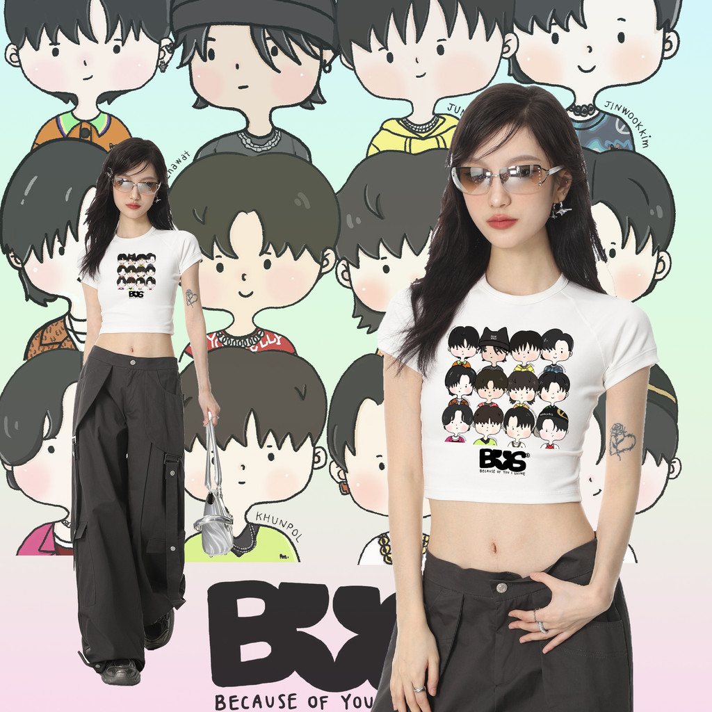 BUS because of you i shine T-Shirt เสื้อยืดผู้หญิง คอกลมอรัดรูปน่า เเสื้อรัดรูป ผ้าCotton 100% ใส่ได้ ทั้ง ชาย ใส่สบาย ไม่หด ไม่ย้ 40-55 กก Short Top_G03