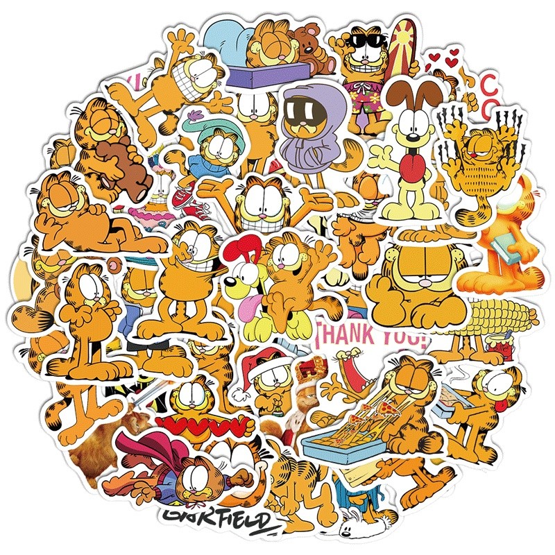 50pcs การ์ตูนน่ารัก Garfield Graffiti สติกเกอร์สําหรับจักรยานบัญชีมือกล่องดินสอ Decals LanLanStickersWorld