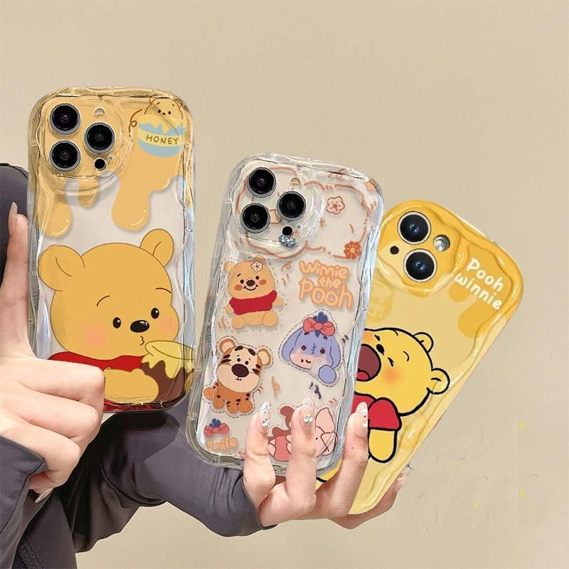 SAMSUNG ปลอกสําหรับsamsung Galaxy S24 S23 S22 S21 Plus Ultra S23FE S21FE S20FE A12 Disney Ice Cream Winnie the Pooh Clearครีมขอบหยักน่ารักซิลิโคนการ์ตูนเคสโทรศัพท์