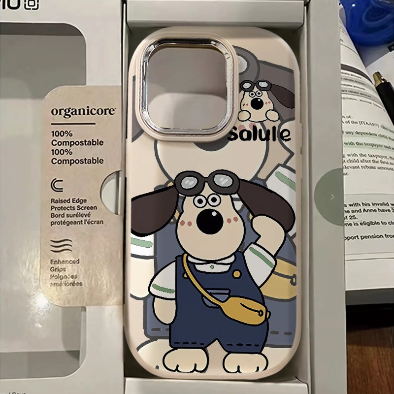 การ์ตูนสนุก Salute To Little Dog เคสโทรศัพท์สําหรับ IPhone 11 12 13 14 15 Pro Max XR X/XS Max 7 8 Plus SE2022 โลหะขนาดใหญ่รูกระจกกรอบซิลิโคน Soft Shell