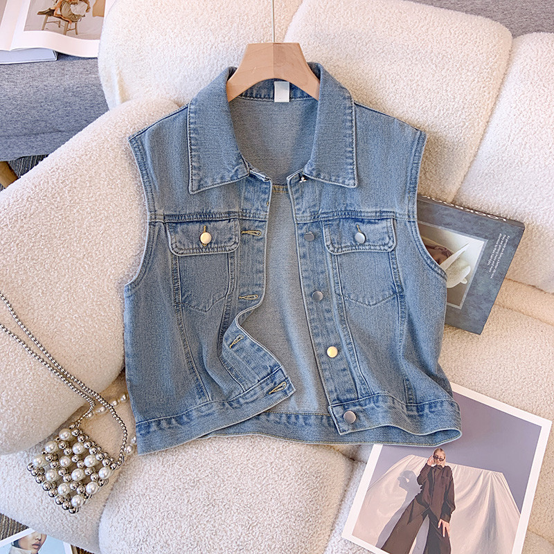 เสื้อกั๊กเดนิม แจ็คเก็ตเดนิมผู้หญิง เวอร์ชั่นเกาหลี หลวม หลายกระเป๋า