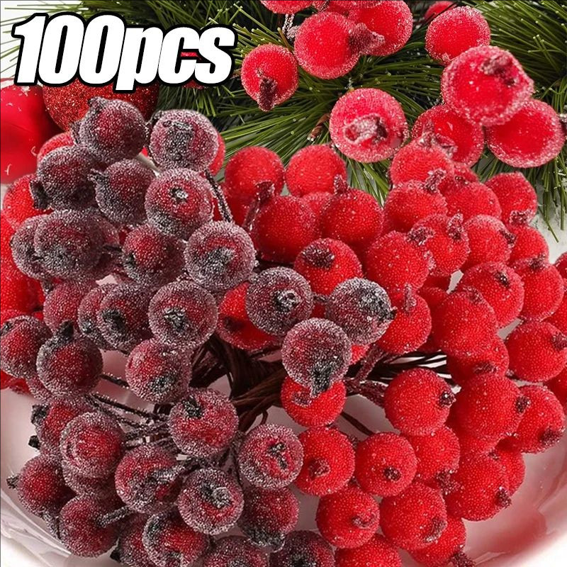 20/40/100 ชิ้นคริสต์มาสจําลอง Frosty สองหัว Berry - พวงหรีดต้นคริสต์มาสตกแต่งประดิษฐ์ Berries เทศกาล Party Supplies