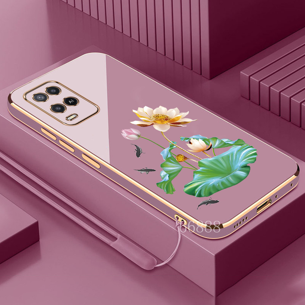 แถมเชือกเส้นเล็ก case OPPO A54 เคสโทรศัพท์ TPU ดอกบัวกันกระแทกปกอ่อนราคาถูก