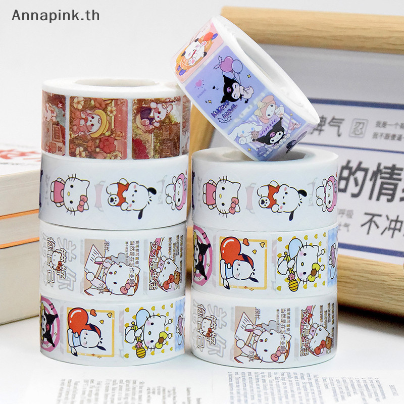 Annapink.th 500 ชิ้น/ม้วนการ์ตูน Sanrio สติกเกอร์ Hello Kitty Kuromi Melody บัญชีมือ Decals ถุงของขวัญปิดผนึกสติกเกอร์เบเกอรี่ป้าย EN