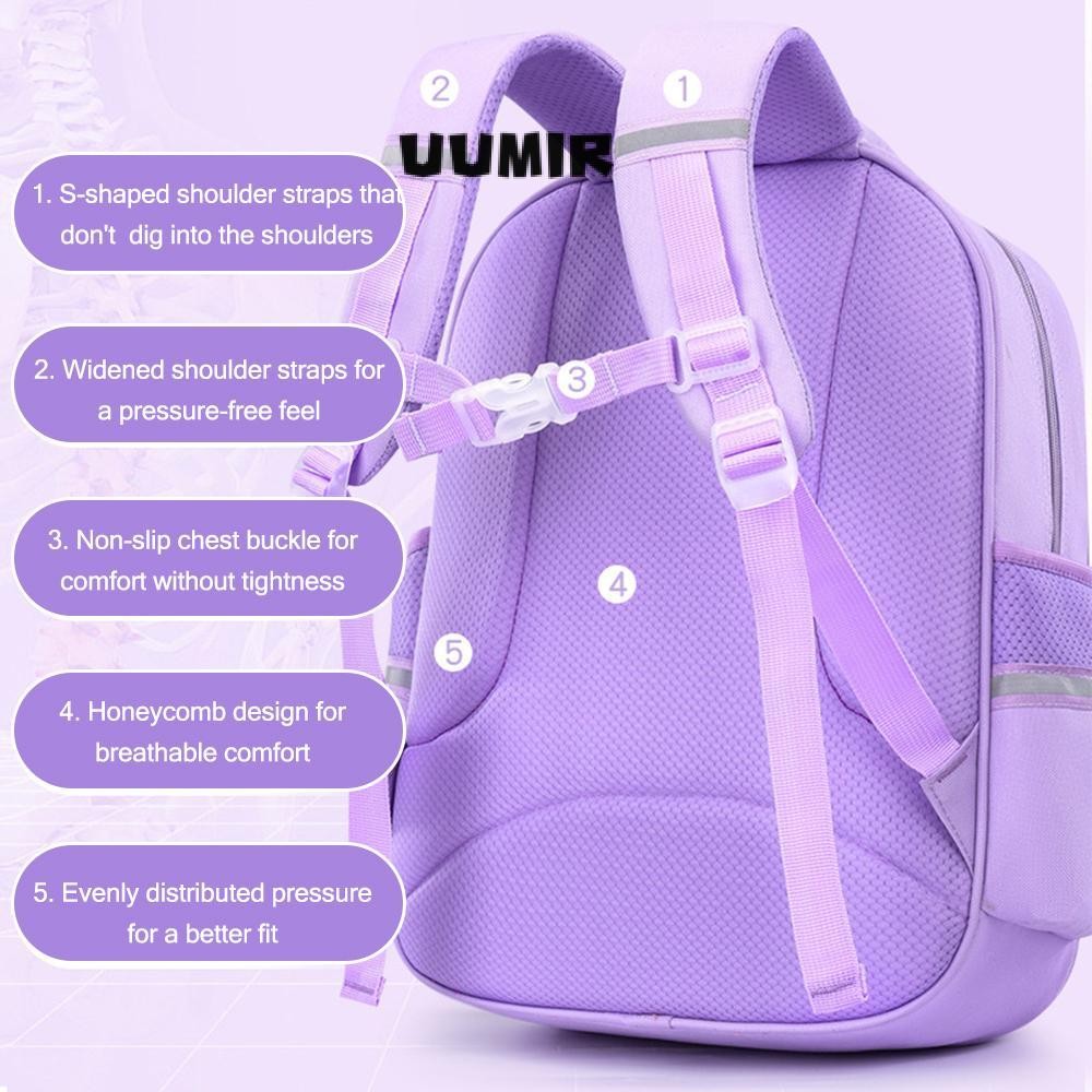 UUMIR SANRIO กระเป๋านักเรียนสําหรับเด็กผู้หญิง,กระเป๋าเป้เด็กลายการ์ตูนคุโรมิ,กระเป๋าเป้โรงเรียนหญิงวัยรุ่น ซานริโอ สไตล์สําหรับนักเรียนชั้นประ