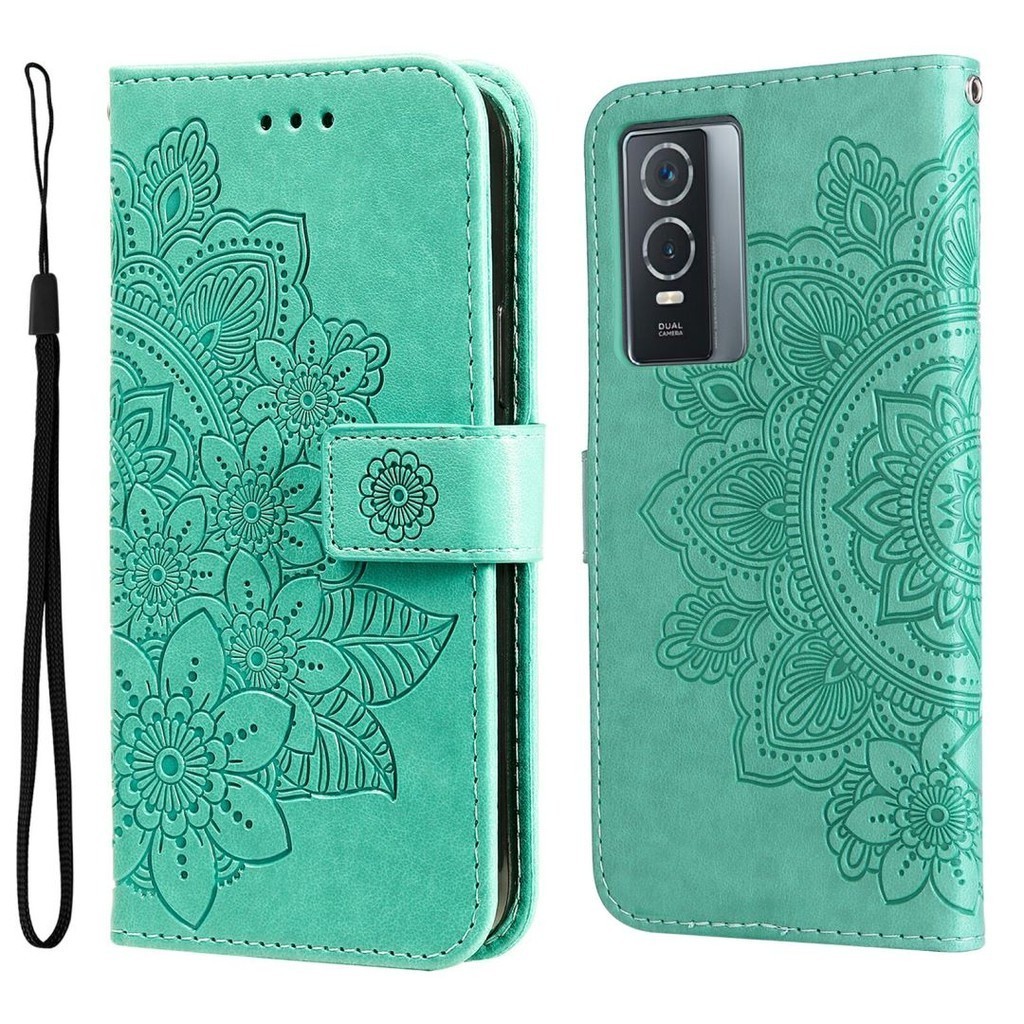 ปลอกกรณีพลิกสําหรับVivoY76 5G/Y76S Y15A 4G/Y15S 4G/Y10 4G/Y01 เคสโทรศัพท์เจ็ดกลีบลายนูนกระเป๋าสตางค์