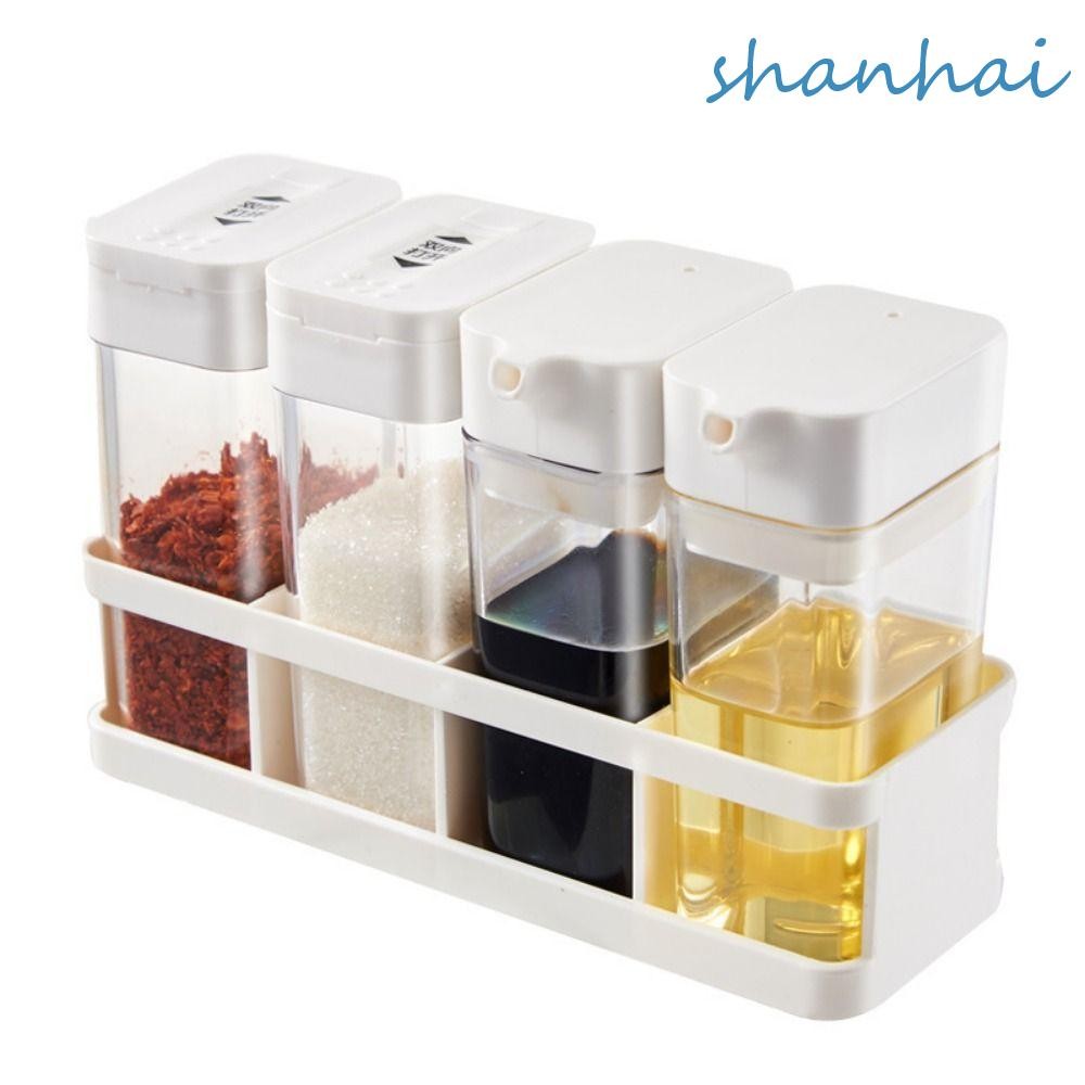 Shanhai 4 ชิ้น/เซ็ตขวดเครื่องเทศ,พลาสติกเลื่อนเปิดภาชนะเก็บเครื่องเทศ,อเนกประสงค์ BPA ฟรีพร้อมชั้นวางเครื่องเทศชุดกล่องปรุงรสแบบพกพาองค์กรบ้าน