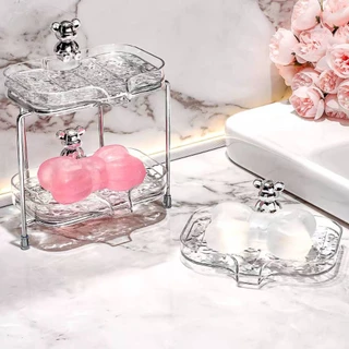 ชั้นวางสบู่🧼วางฟองน้ำ🐻ฟรีโมเดลน้องหมี🐻สุดน่ารัก [แบบ 1 ชั้น / 2ชั้น + ขาตั้ง] ดีไซน์เรียบหรู น่าใช้สุดๆ พร้อมส่ง