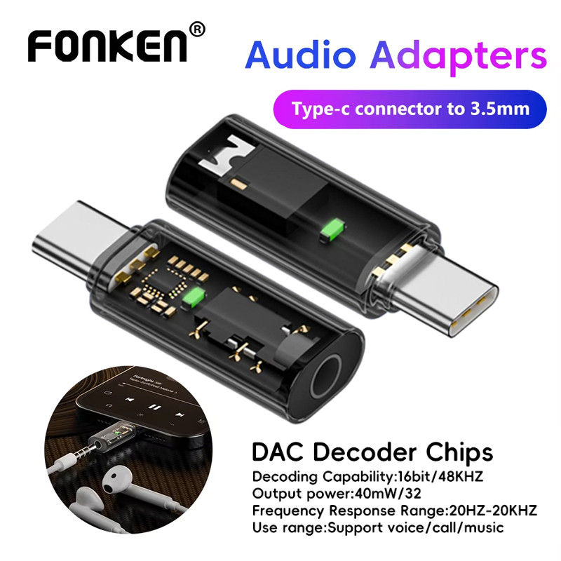 Fonken Type C ถึง 3.5 มม.อะแดปเตอร์หูฟัง 3.5 แจ็ค Aux อะแดปเตอร์เสียงตัวแปลงหูฟังสําหรับ iP 15 Samsung Xiaomi