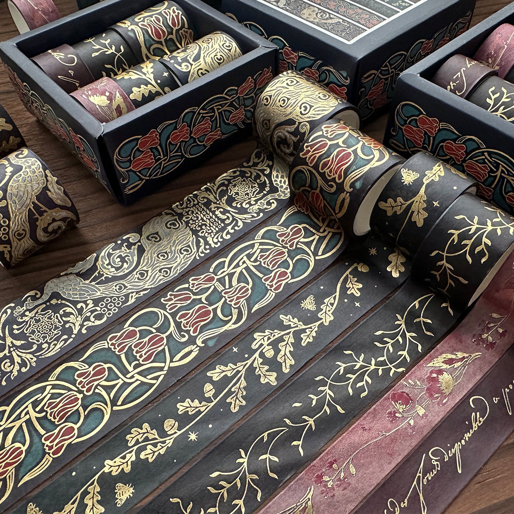 Vintage Washi เทปชุด Masking Gold ฟอยล์เทปความงามสําหรับ Journaling Scrapbooking ห่อของขวัญ Bullet Journal Planners