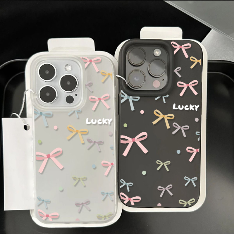 SUN เคสโทรศัพท์การ์ตูน Matte น้ำแข็ง บว์การ์ตูนสีสันสดใส ฝาครอบโทรศัพท์นุ่ม iPhone 17 16 15 14 13 12 11 Pro Max 7 8Plus