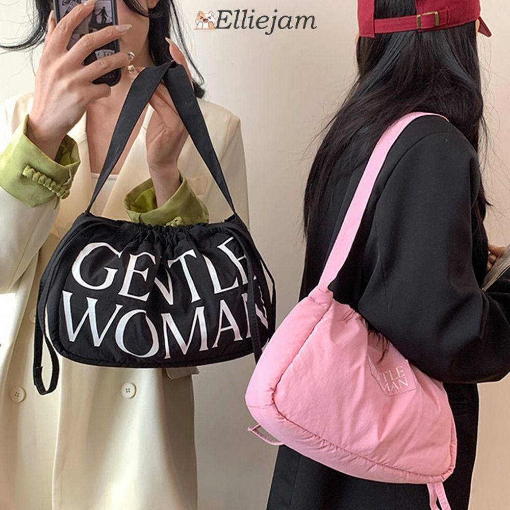 กระเป๋าสะพายไหล่ ELLIEJAM กระเป๋ากึ่งเกี๊ยวความจุขนาดใหญ่มีสไตล์กระเป๋าสะพายไหล่พิมพ์ลายตัวอักษรเรียบง่ายผู้หญิง