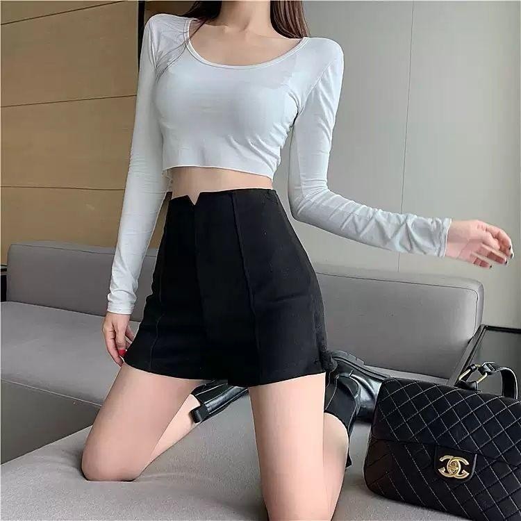 MIMI&DIDI#กางเกงกระโปรงเอวสูง แฟชั่น อเนกประสงค์ ผ่าข้าง สำหรับผู้หญิง  ใส่หน้าร้อน มาใหม่ สั้น#8824 - รูปที่ 4