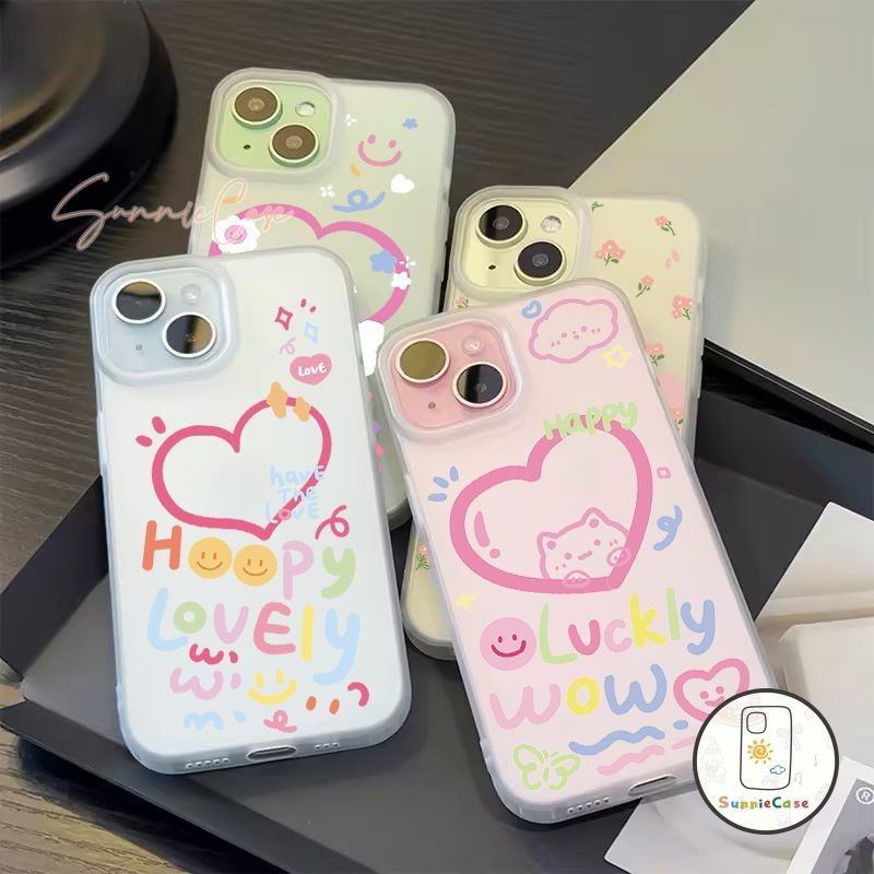 การ์ตูนรั กหัวใจ โบว์ เคสIPhone 11 1513 12 7Plus14 Pro Max X XR XS Max 7 14 8 15 Plus SE 2020 น่ารัก โชคดีจัง เจ๋งอ่ะเคส