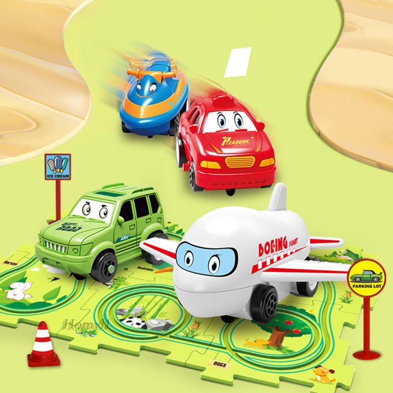 [Homyl1] ปริศนาของเล่น Race Car Track Playset Kids Puzzle Electric Wagon ของขวัญคริสต์มาส