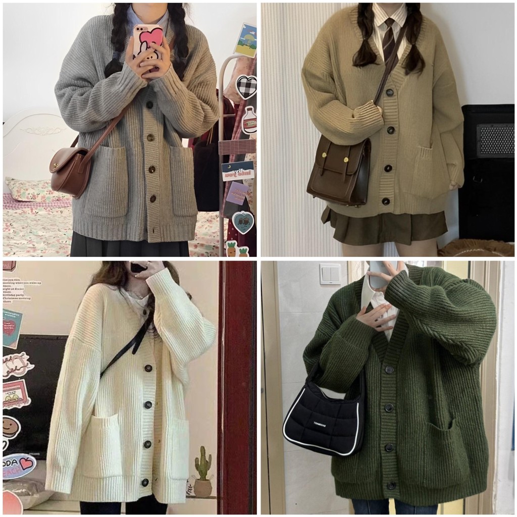 ญี่ปุ่นวินเทจคอ V เสื้อกันหนาวเสื้อผู้หญิงฤดูใบไม้ผลิและฤดูใบไม้ร่วงความรู้สึกชั้นสูงวิทยาลัยลมหนาถักคาร์ดิแกน
