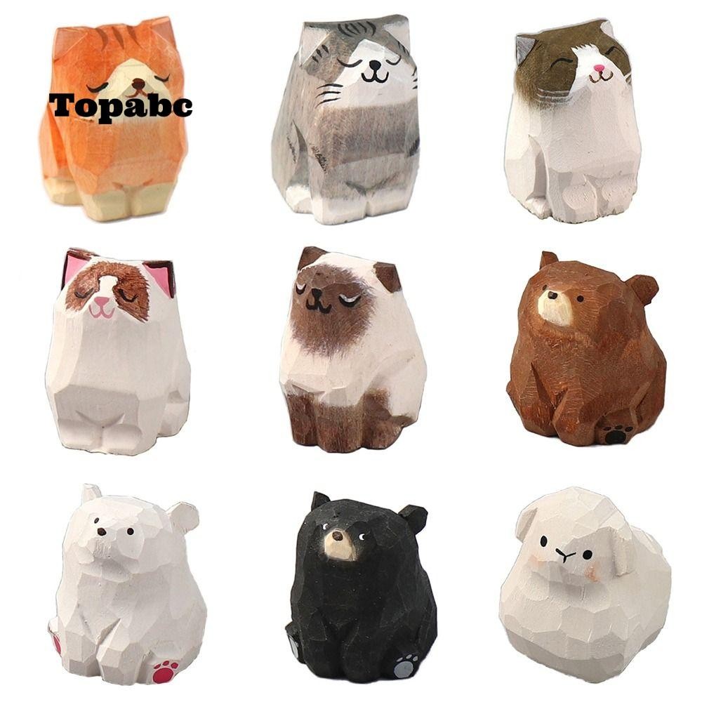 Top ตุ๊กตาหมีไม้,ของเล่นเด็กไม้แกะสลักรูปปั้นแมว,ของขวัญการ์ตูนสัตว์ประติมากรรม Art Craft Desktop Knick-knack
