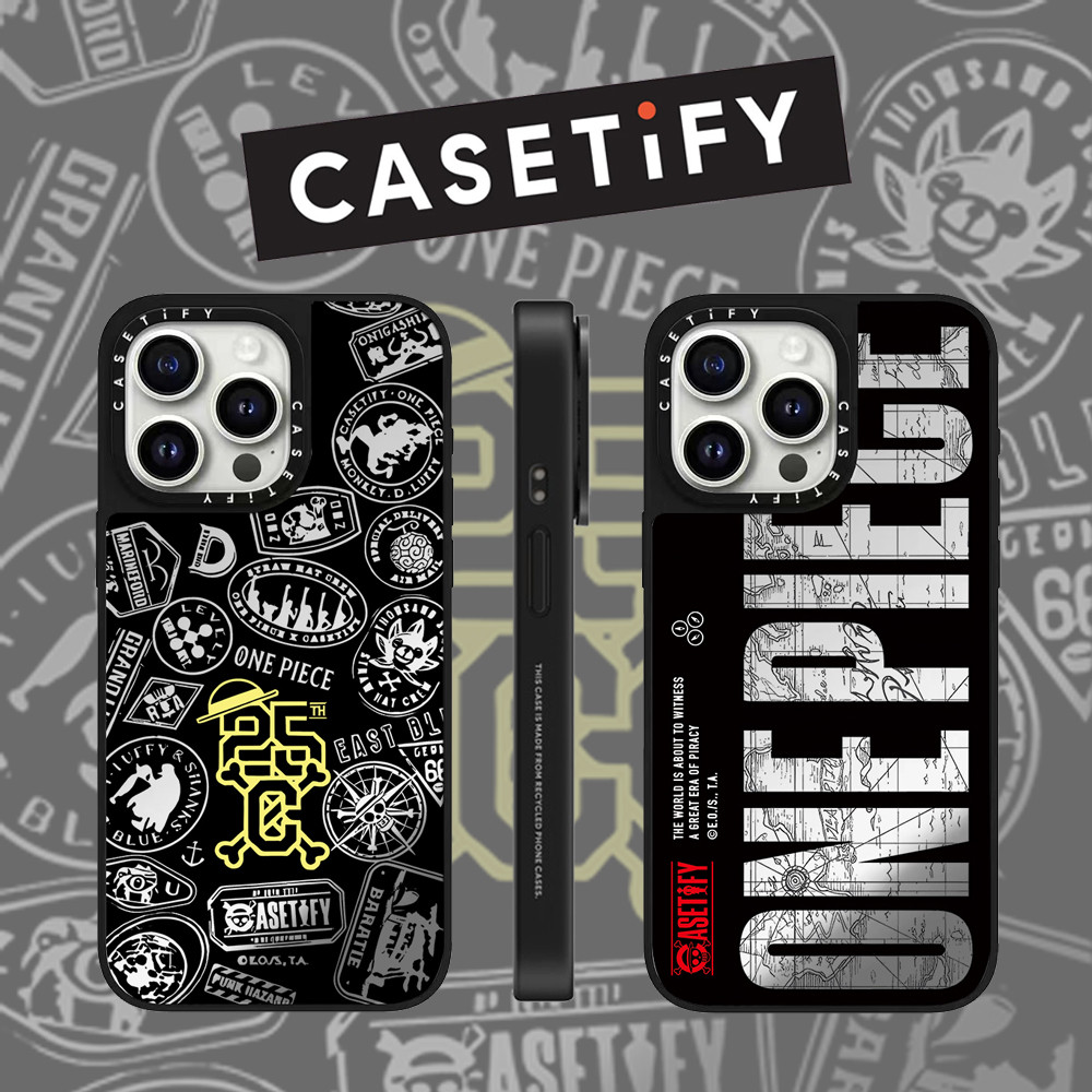 Casetify อะนิเมะการ์ตูน One Piece กระจกเคสโทรศัพท์สําหรับ iPhone 16 Pro Max 15 Plus 14 ProMax 13 12Pro 11 โทรศัพท์กันกระแทกขอบนุ่มฮาร์ดป้องกันกรณี