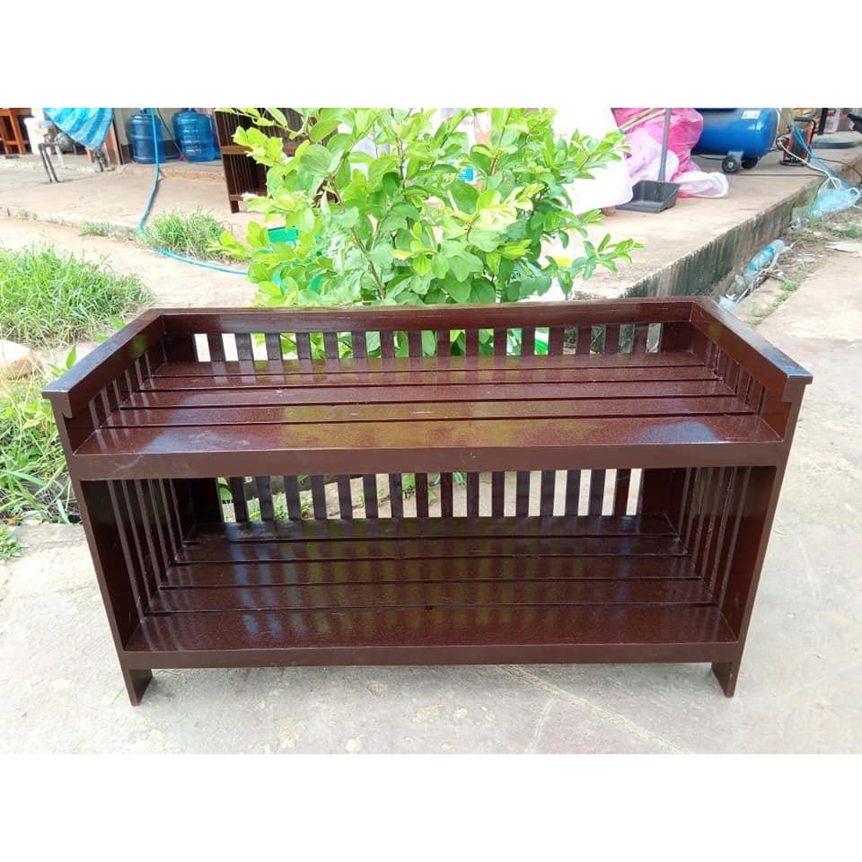 SUKP ชั้นวางของไม้สัก 33x90สูง50 CM. สีโอ๊คเเดงเข้มเคลือบเงา SUKP-309