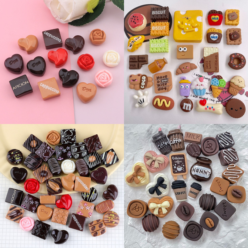 10ชิ้น/เซ็ตจําลองช็อคโกแลตเรซิ่น แฟลตแบ็ค ทําเอง เคสโทรศัพท์อุปกรณ์ตกแต่ง