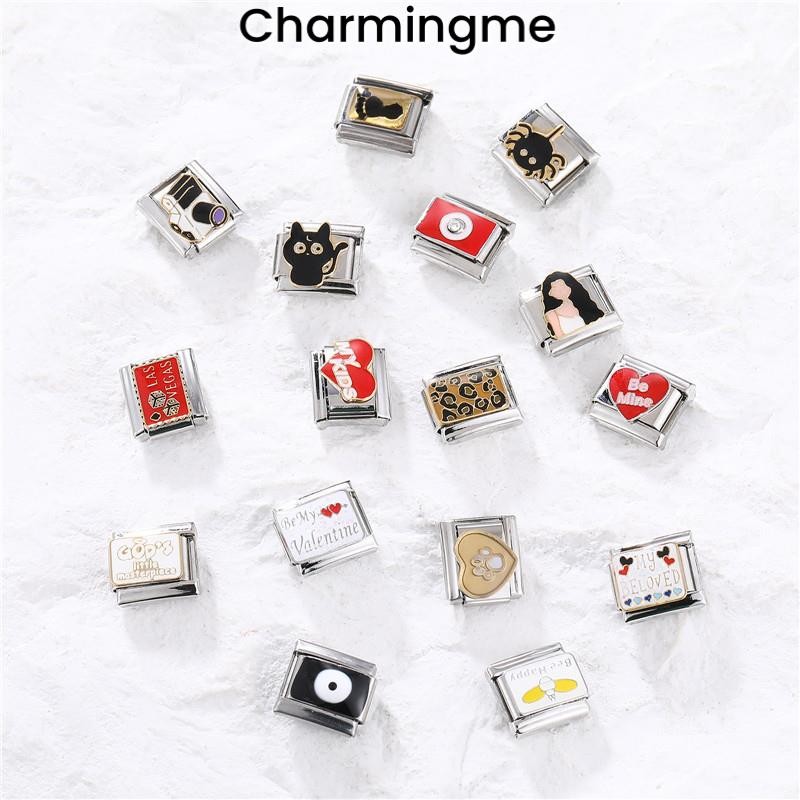 สีแดงสีดํารูปแบบ Charms สร้อยข้อมืออิตาลี Charm Links Fit 9 มม.สร้อยข้อมือ Modular เครื่องประดับสแตนเลส DIY ทํา