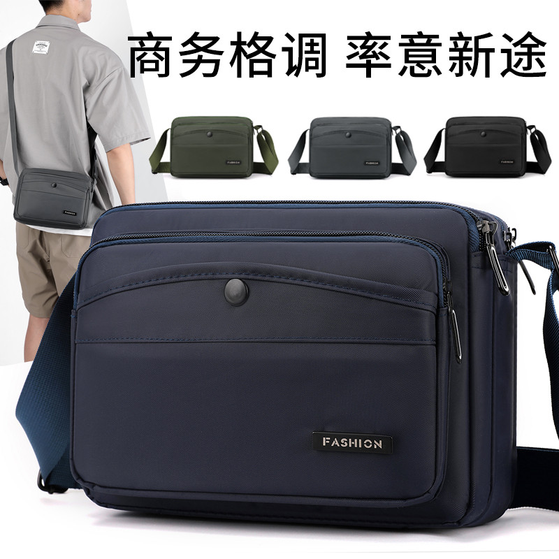ผู้ชายสบายๆสีทึบกระเป๋า Messenger Multi-Layered ซิปแฟชั่นไหล่กระเป๋า Casual Messenger กระเป๋าขนาดใหญ่เปิดไหล่กันน้ํา Messen