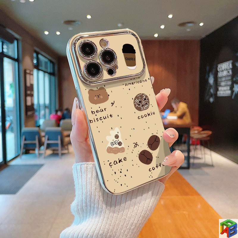 หมีกาแฟสําหรับ Apple 15promax เคสโทรศัพท์ iphone14plus 11/12/13Pro Max Xsmax Premium Electroplated รวมทุกอย่างเคสป้องกัน