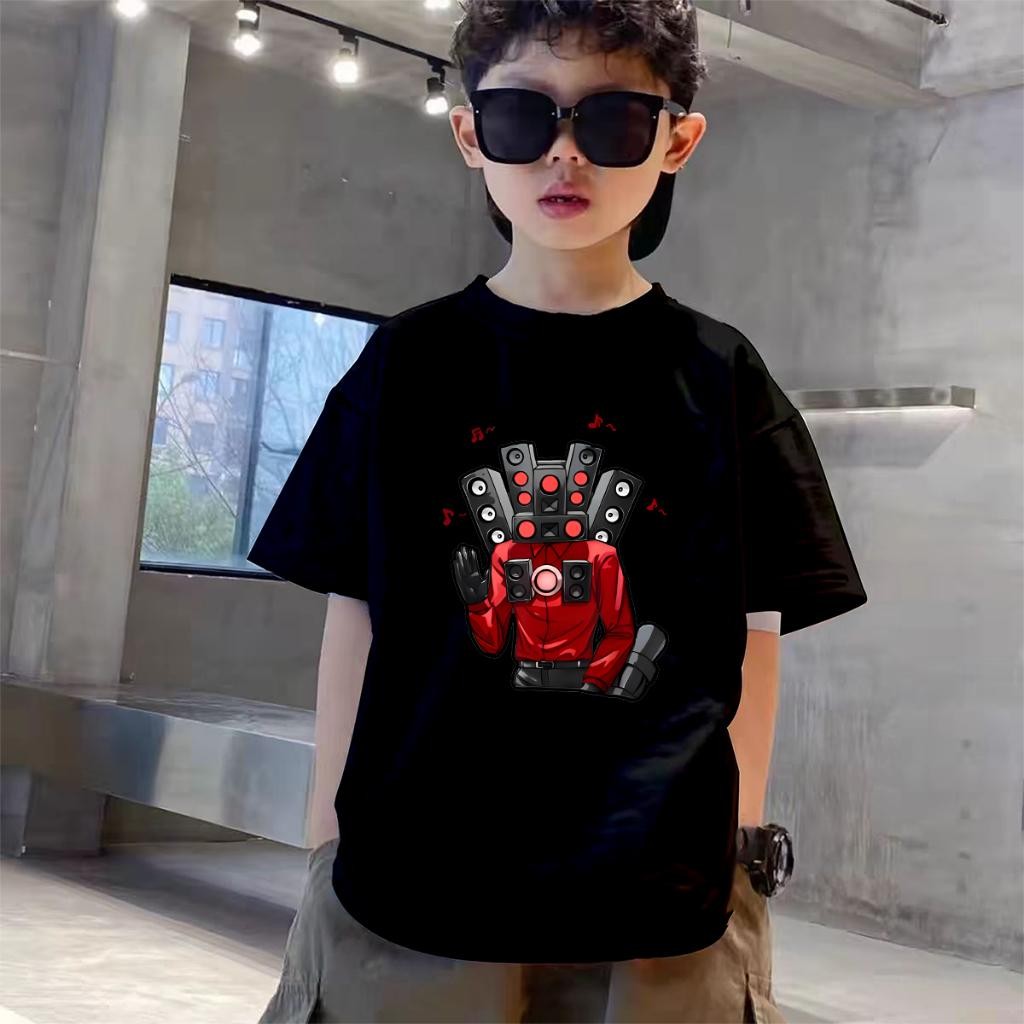 เสื้อยืดเด็กชาย Skibidi ผ้าฝ้ายแท้ แขนสั้น เด็กสูง 90-150 ซม. 3-12 ขวบ