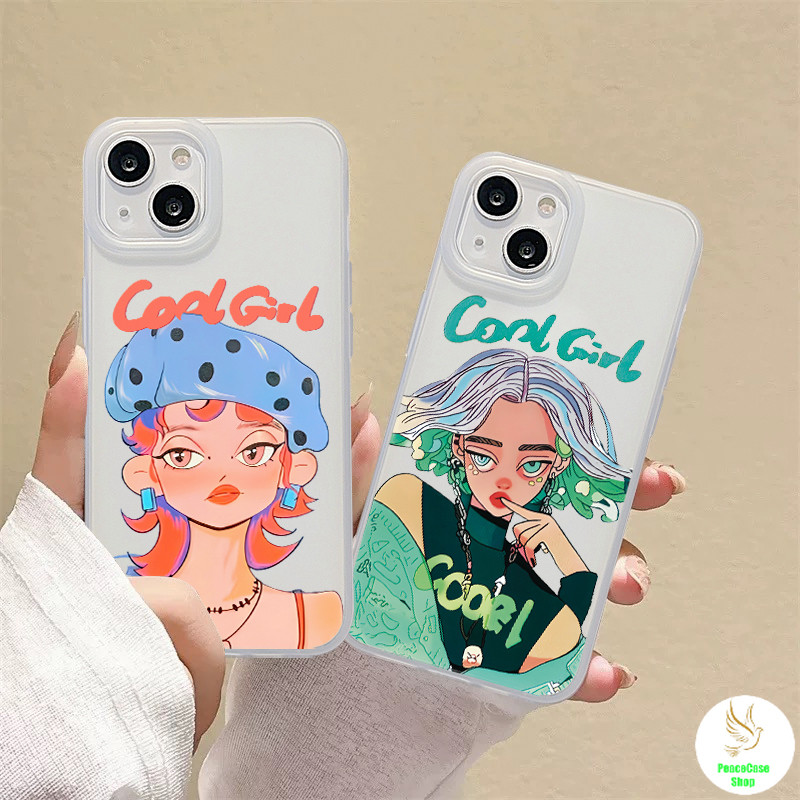 COD-ในไทย เคส สาวเท่ๆ การ์ตูน สำหรับ iPhone 7 8 X 11 12 13 14 15 TPU ซิลิโคน โปร่งใส น้ำค้างแข็งเคส กันกระแทก Unisex