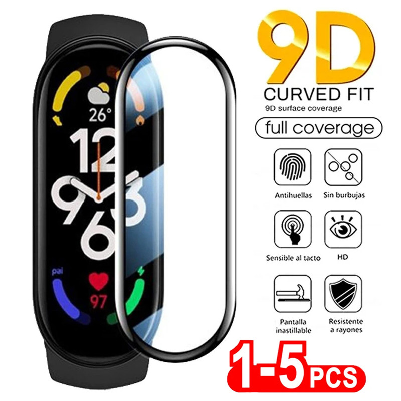 Yฟิล์ม9D ป้องกันทุกส่วนของ Xiaomi Mi Band 8 7 Pro อุปกรณ์ป้องกันหน้าจอกระจกนิรภัยแบบนิ่มสำหรับ Xiaom