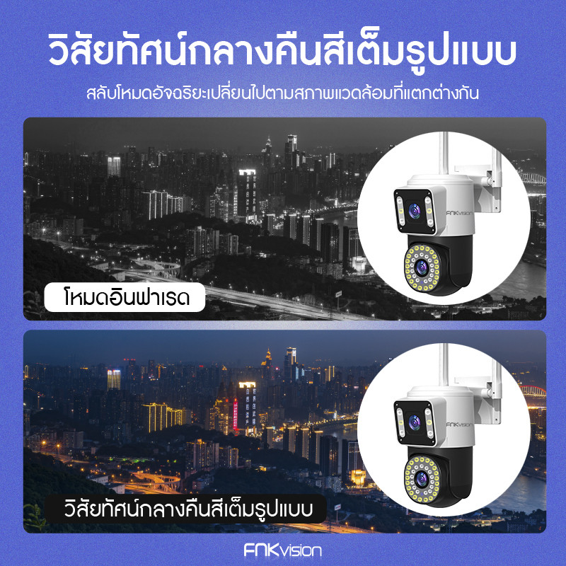 FNKvision กล้องวงจร หน้าจอคู่ 2กล้อง Full HD 8MP ล้องกันน้ำ ภาพคมชัด กลางคืนภาพเป็นสี พูดโต้ตอบได้ กล้องวงจรปิดไร้สาย