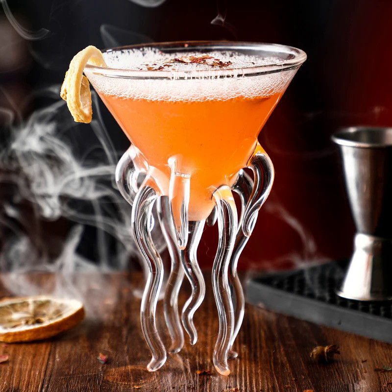 Jellyfish Cocktail Glass Decorative Borosilicate Octopus Champagne Coupe Wine Goblet Pub Barware Par