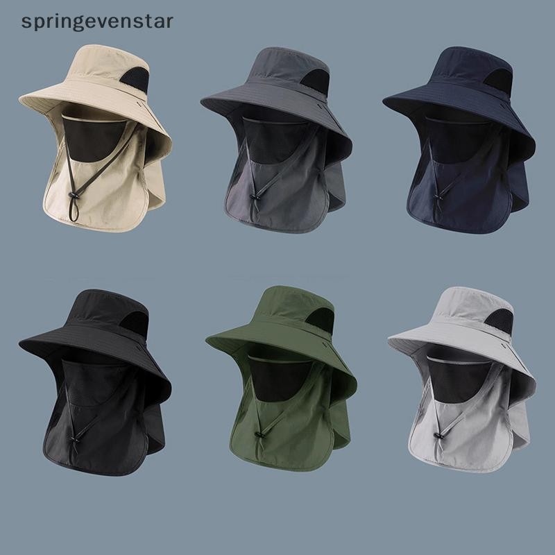 Springevenstar ฤดูร้อน Sun หมวกป้องกันรังสียูวีกลางแจ้ง Hung หมวกตกปลาสําหรับผู้ชายผู้หญิงเดินป่า Camping Visor ถังหมวกคอ Flap หมวกชาวประมง Springevenstar