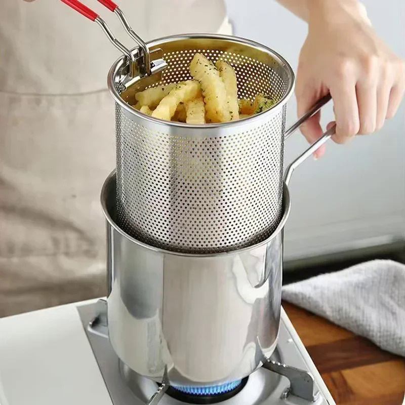 Deep Frying Pot Kitchen Fryer With Strainer 304 Stainless Steel Tempura Fryer Pan Fry Pot Chicken Fr